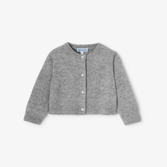 Baby girl cardigan in wool and cashmere Gris chine clair