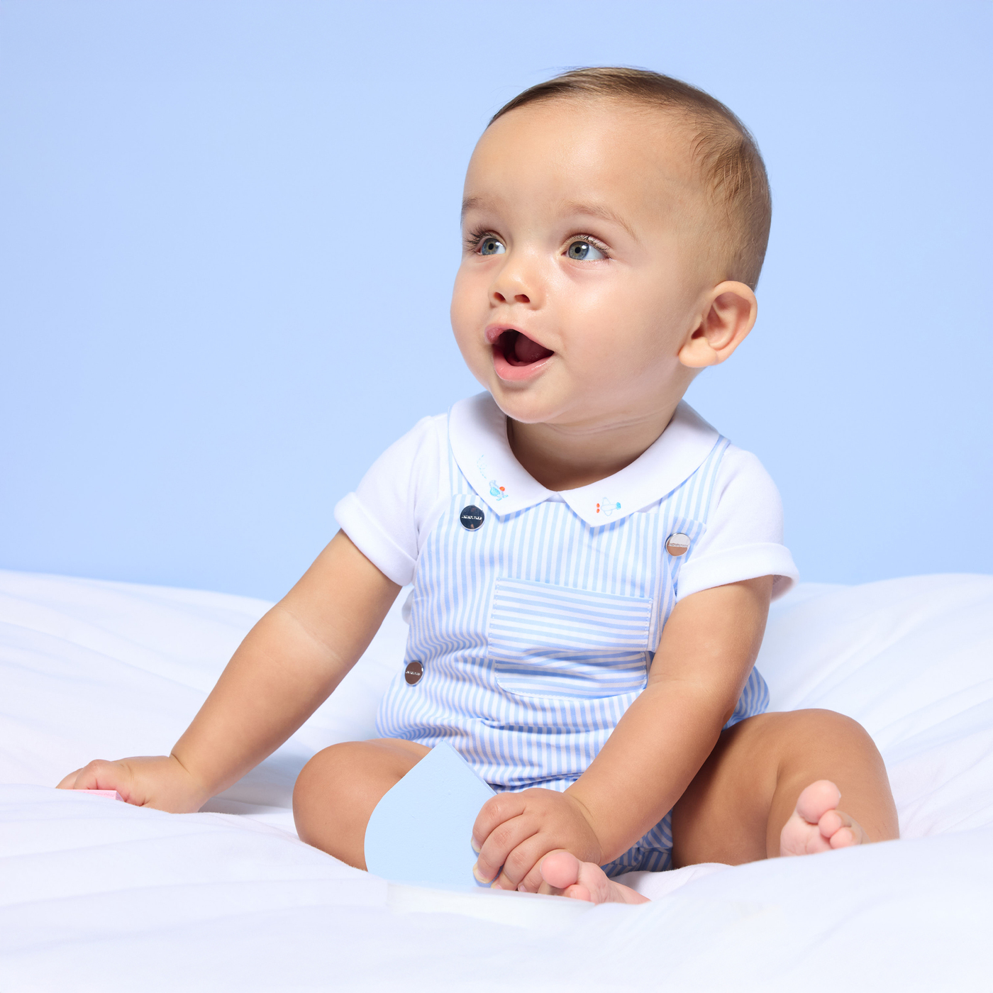 Baby boy short overalls in poplin - Main Image